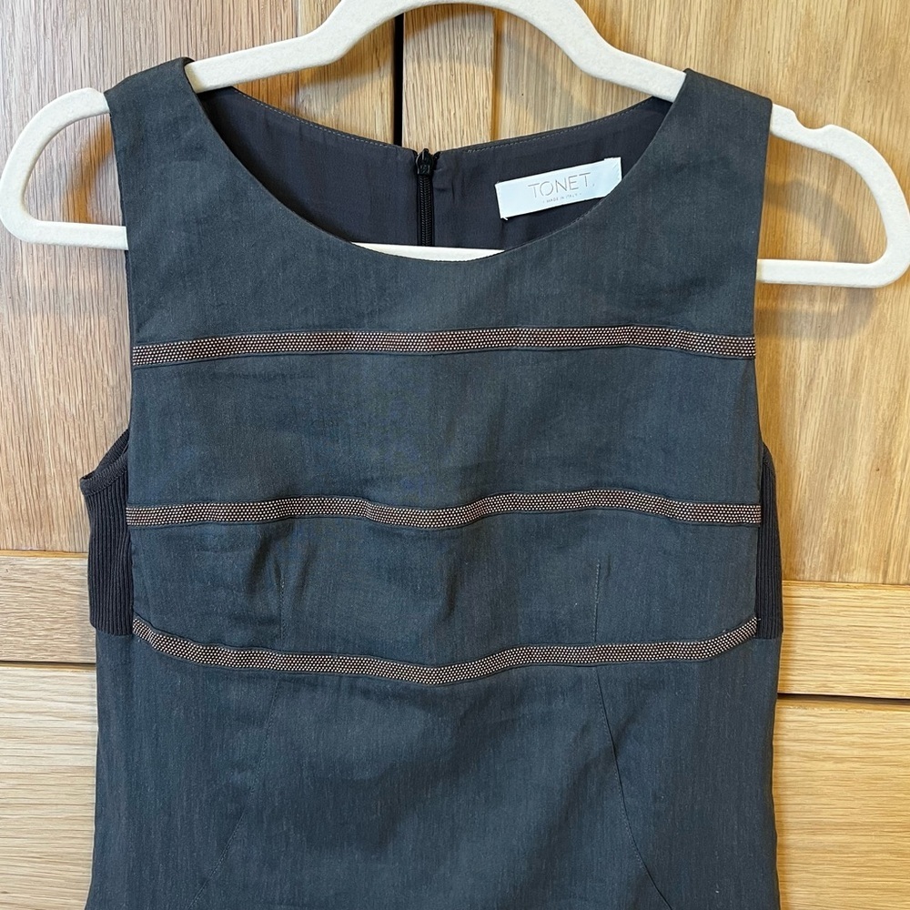 Tonet Italy Beaded Linen Shift Mini Dress Grey Size IT 40 US 4 Neutral Chic - Picture 3 of 9